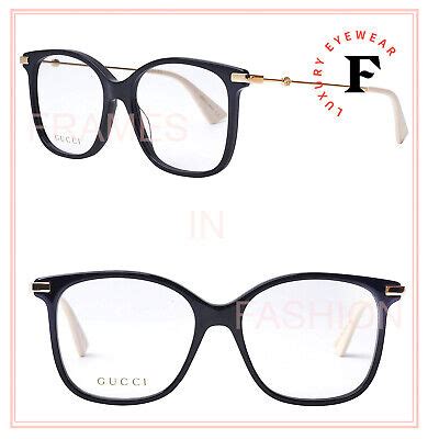 gucci 0512|GUCCI 0512 Black Gold Rectangular Eyeglasses 52mm .